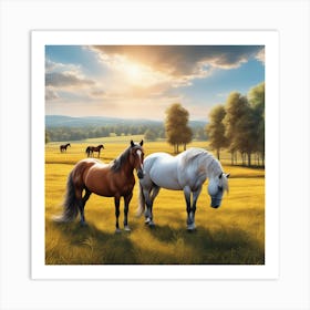 Horses In A Field 34 Art Print