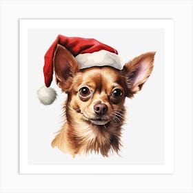 Chihuahua Santa Hat Art Print