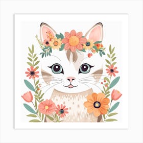 Floral Baby Cat Nursery Illustration (20) Art Print