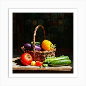 Basket Of Ripe Fresh Farm Harvest Overflowing With Assorted Vegetables And Fruits Vibrant Purple E (4) Art Print