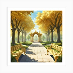 Golden Park Bench Art Print