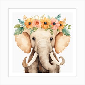 Floral Baby Mammoth Nursery Illustration (30) Art Print