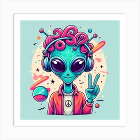 Alien Peace Sign 4 Art Print