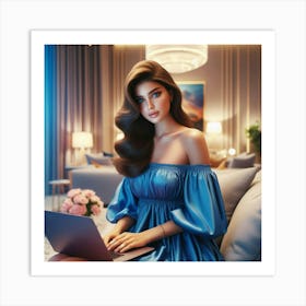 Beautiful Young Woman Using Laptop 1 Art Print