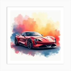 Rimac C Two Amidst A Colorful Watercolor Backdrop, No Signature Or Logo 1 Art Print