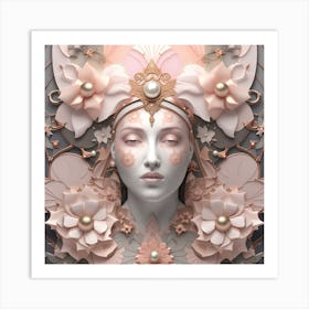 Woman With Flowers On Her Head Art Print