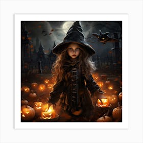 Halloween Witch With Pumpkins Art Print