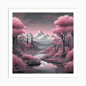 Mount Everest Nepal Pink Trees In The Mountains Soothing Pastel Landscape Art Print