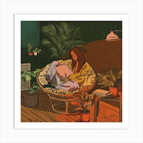 Lady Reading Night Art Print