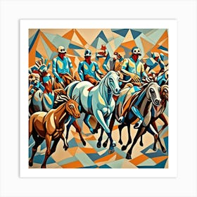 Cowboys At Work Cubism Style Art Print