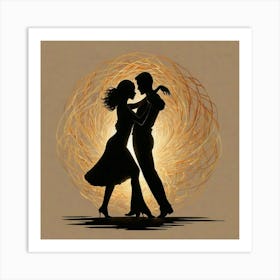 Silhouette Of A Couple Dancing Art Print