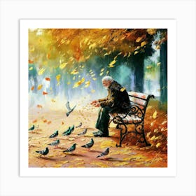 Man And Pigeons Art Print