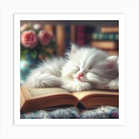 Kitten Sleeping On A Book Art Print