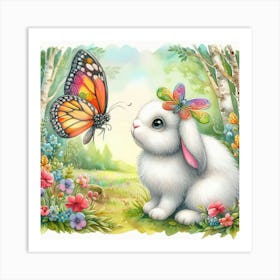 Butterfly And Bunny Art Print