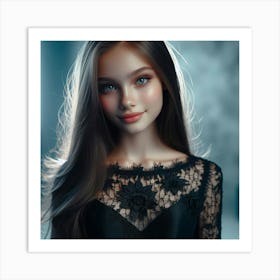 Girl In A Black Dress Art Print