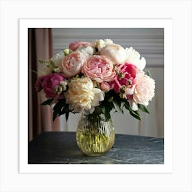 Firefly Elegant Vase Of Roses And Peonies In Bloom 31461 Art Print