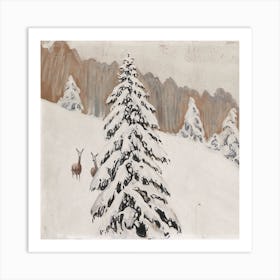 Deer In The Snow 4 Art Print