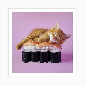 Cat Sleeping On Sushi 4 Art Print