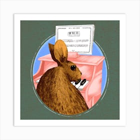 Bunny and piano, rabbit, music, illustration, wall art Art Print