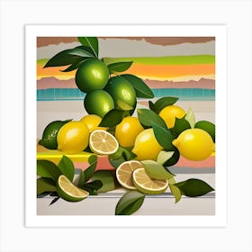 Lemons And Limes On Stripes Art Print