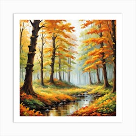 Forest In Autumn In Minimalist Style Square Composition 338 Art Print