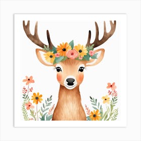 Floral Baby Elk Nursery Illustration (28) Art Print