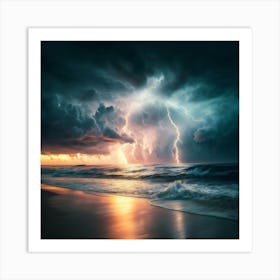 Lightning Over The Ocean 3 Art Print