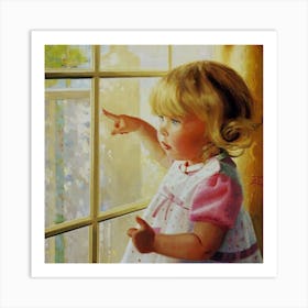 Little Girl Looking Out The Window Art Print
