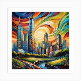 Cityscape Fusion - São Paulo and Van Gogh's Abstract Impressions in Dan Mumford's Art Art Print