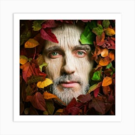 Firefly Weathered, Man, Furrowed Face, Colored Leaves, Wood, Deep Green Eyes, Textured, Detailed, Na (8) Art Print