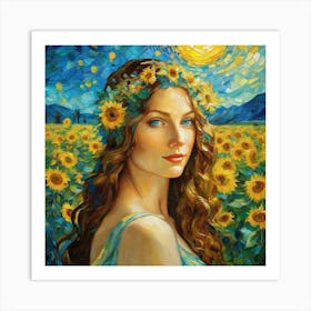 Sunflower Girl yikgg Art Print