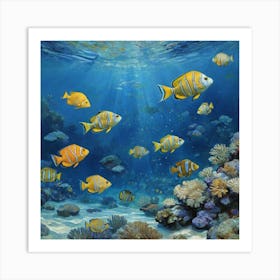 Colorful Fish Swimming Through the Reef Fishes In The Ocean Art Print