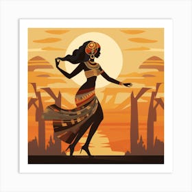 Egyptian Woman Dancing At Sunset Art Print