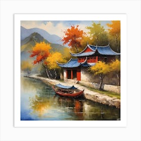 Chinese House By The River 1 Art Print