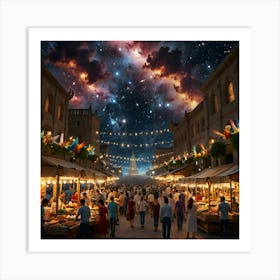 Night Market With Stars Art Print