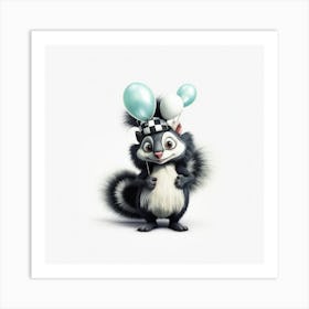 Skunk With Balloons 2 Art Print