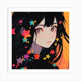 Anime Girl With Stars 4 Art Print