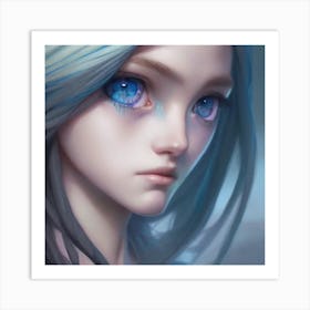 Anime Girl With Blue Hair Hyper-Realistic Anime Portraits Art Print