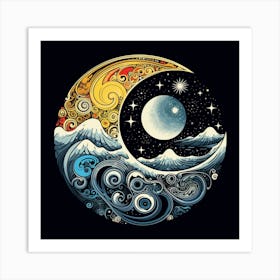 Moon And Waves 19 Art Print