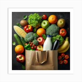 Shopping Bag With Fruits And Vegetables 2 Art Print