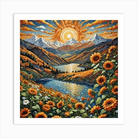 Sunset Sunflowers Art Print