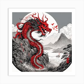 Chinese Dragon Mountain Ink Painting (107) Art Print