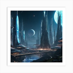 Futuristic City Blue II Art Print