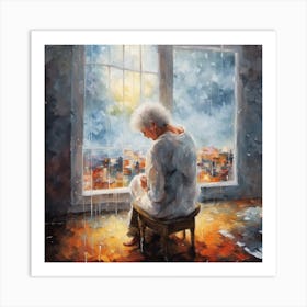 Lonely old women sitting by her window 🪟 with grief... Art Print