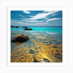 Turquoise Blue Sea, Ripples of Golden Sand Art Print