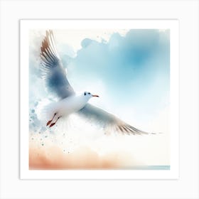 Seagull Flying Over The Sea Art Print