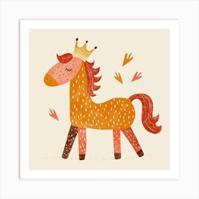 Horse With A Crown Cute Kids Room Drawing Illustration Art Print