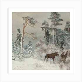 Moose In The Snow Art Print