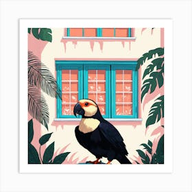 Parrot In Front Of House Art Print