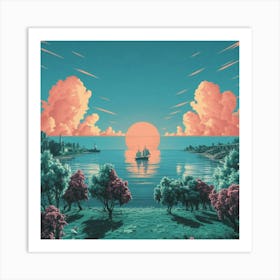 Sunset Over The Water Art Print